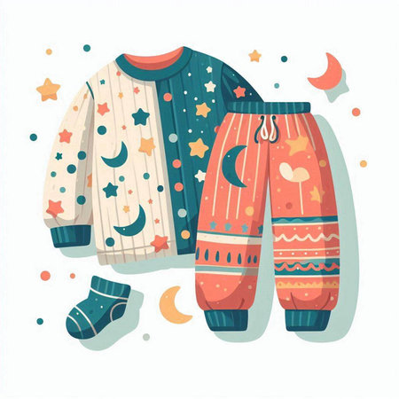 Vector illustration of warm winter clothes. Christmas and New Year theme.のイラスト素材