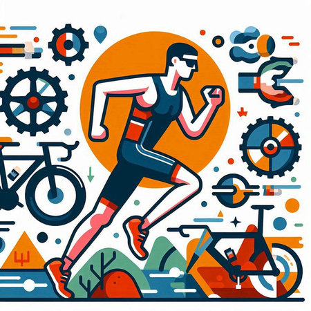 Vector illustration of a cyclist in sportswear running on the road.のイラスト素材