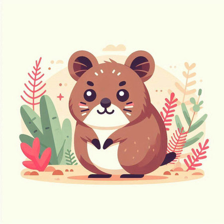 Cute beaver in the jungle. Vector illustration in flat styleのイラスト素材