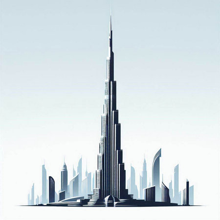 Illustration of the famous skyscrapers in Dubai, United Arab Emiratesのイラスト素材