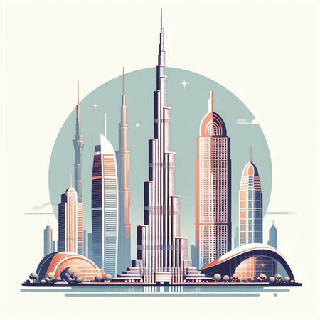 Dubai skyline, Dubai, United Arab Emirates. Vector illustration.のイラスト素材