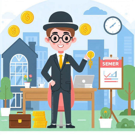 Vector illustration of a businessman with a briefcase in his hand.のイラスト素材