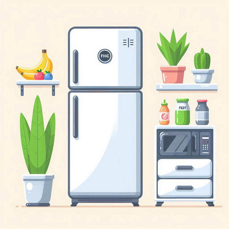 Refrigerator and other household appliances in a flat style. Vector illustration.のイラスト素材