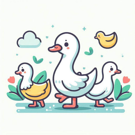 Cute duck family. Vector illustration in cartoon style on white background.のイラスト素材