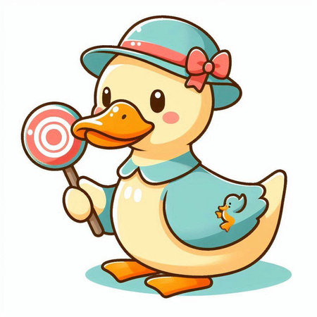 Duck with lollipop on white background. Vector illustration.のイラスト素材
