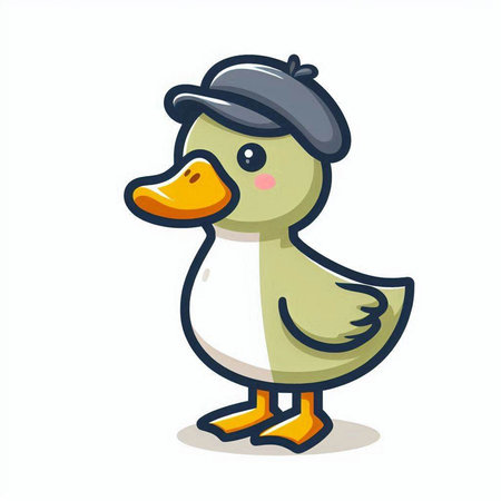 Duck in a cap. Cute cartoon character. Vector illustration.のイラスト素材