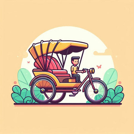 Vector illustration of a man riding a tricycle in the park.のイラスト素材