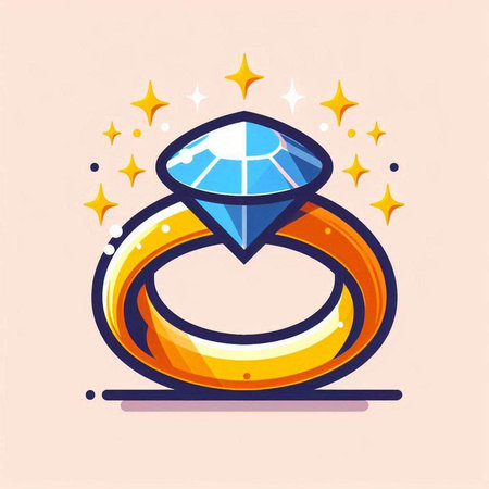 Wedding ring with diamond. Vector illustration. Colorful icon.のイラスト素材