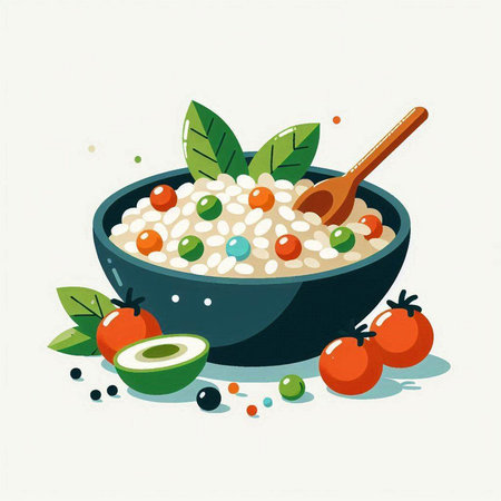 Oatmeal porridge in a bowl. Healthy food. Vector illustration.のイラスト素材