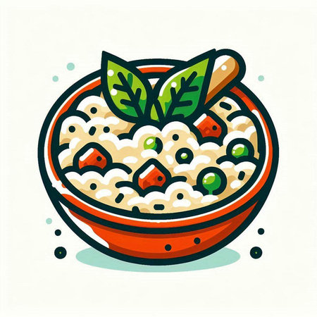 Rice porridge in bowl icon. Vector illustration of porridge.のイラスト素材