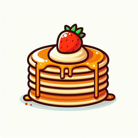 Pancakes with strawberry and cream. Hand drawn vector illustration.のイラスト素材