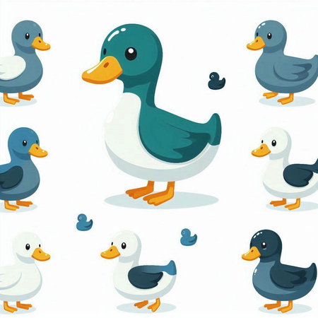Set of cute cartoon ducks isolated on white background. Vector illustration.のイラスト素材