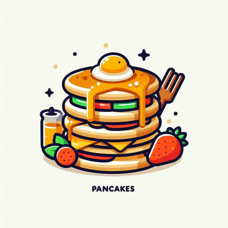 Pancakes icon. Vector illustration of a pile of pancakes.のイラスト素材