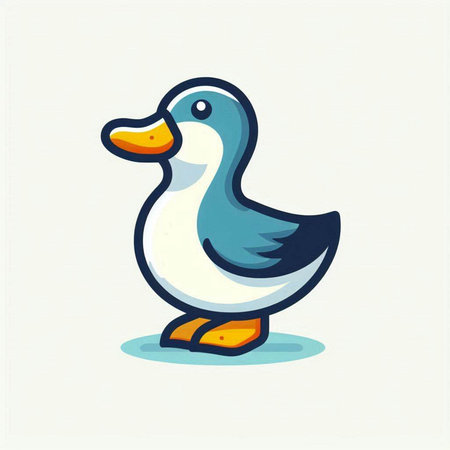 Vector illustration of cute blue duck on white background. Flat style.のイラスト素材