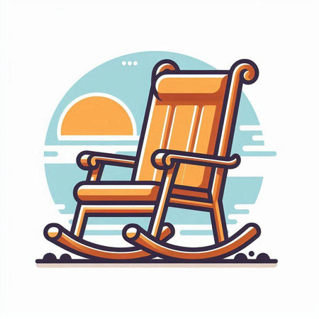 Wooden rocking chair. Vector illustration in flat style. Isolated on white background.のイラスト素材