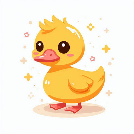Cute yellow duckling isolated on white background. Vector illustration.のイラスト素材