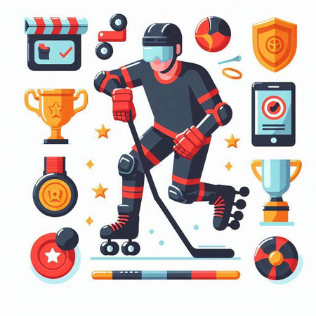 Hockey sport equipment icons set. Cartoon illustration of hockey sport equipment vector icons for web designのイラスト素材