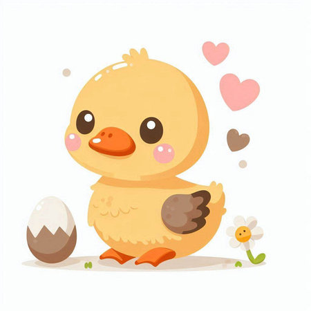 Cute little duckling with easter egg. Vector illustration.のイラスト素材