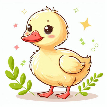 Cute cartoon duckling on a white background. Vector illustration.のイラスト素材