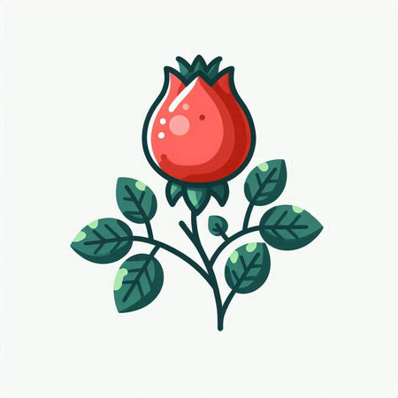 Rose flower with leaves. Vector illustration in doodle style.のイラスト素材