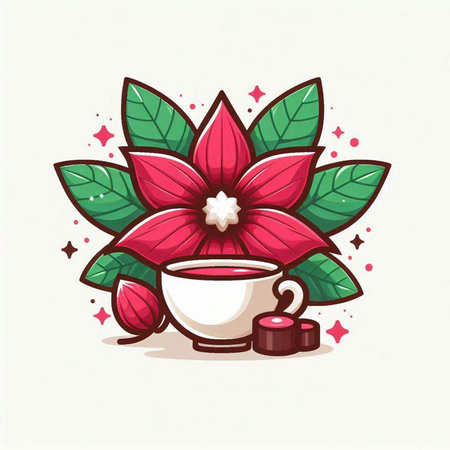 Cup of tea with poinsettia flower. Vector illustration.のイラスト素材