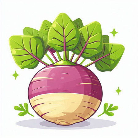 Vector illustration of a fresh turnip with leaves on a white backgroundのイラスト素材