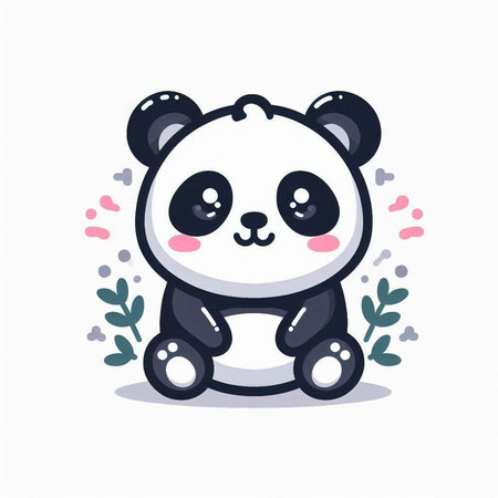 Cute panda bear with flowers. Vector illustration in cartoon style.のイラスト素材