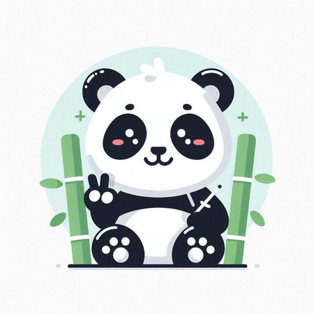 Cute panda sitting on bamboo. Vector illustration in flat cartoon style.のイラスト素材