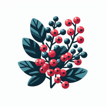 Hand drawn vector illustration of Christmas holly berry. Isolated on white background.のイラスト素材