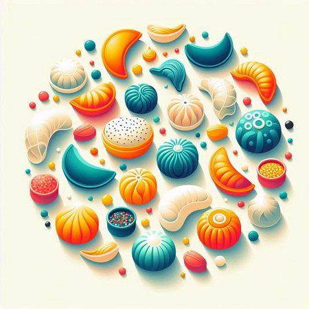 Vector illustration of various types of pasta in the form of a circleのイラスト素材
