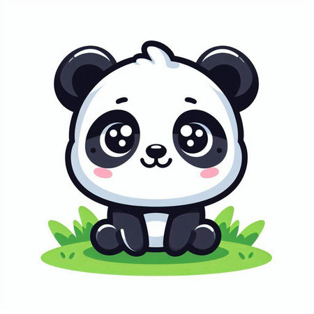 Cute cartoon panda sitting on the grass. Vector illustration.のイラスト素材