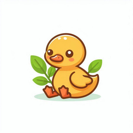 Cute cartoon duckling isolated on white background. Vector illustration.のイラスト素材
