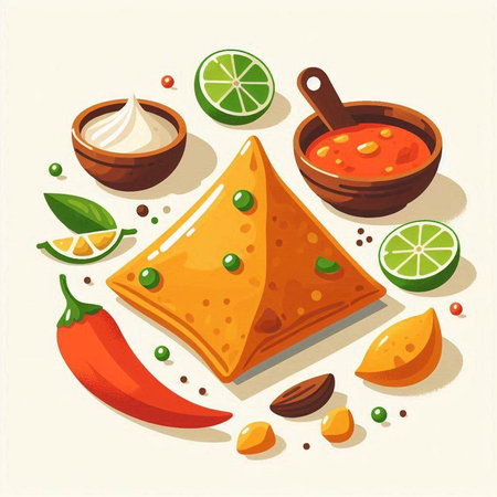 Mexican food vector illustration. Traditional mexican food in flat style.のイラスト素材