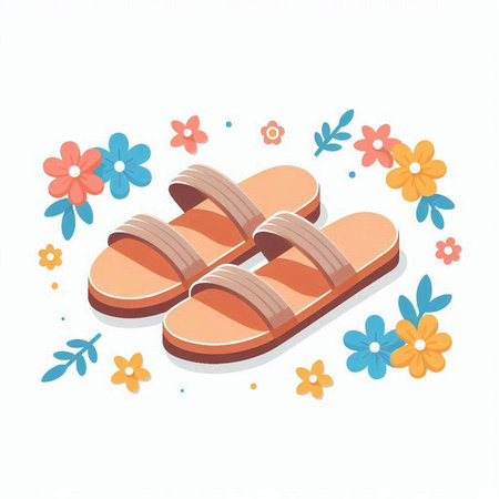 Flip flops with flowers on a white background. Vector illustration.のイラスト素材