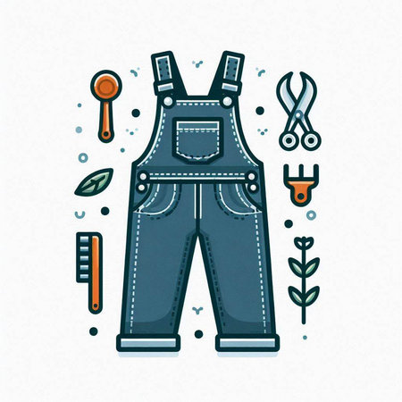 Jeans overalls with tools. Vector illustration in cartoon style.のイラスト素材