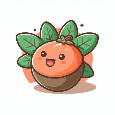 Cute cartoon orange fruit character with green leaves. Vector illustration.のイラスト素材