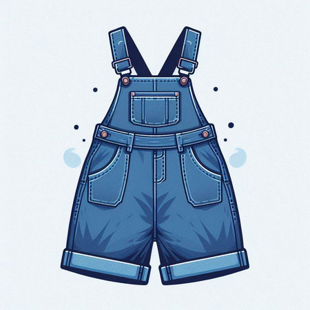 Denim overalls with pockets on white background. Vector illustration.のイラスト素材