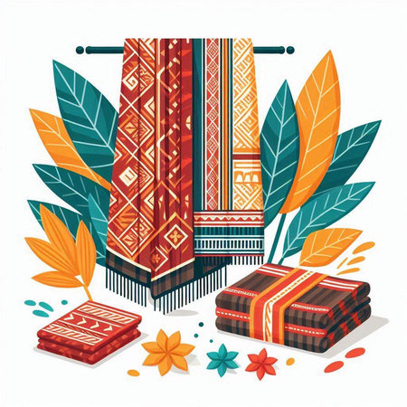 Colorful oriental carpets. Vector illustration in flat style.のイラスト素材