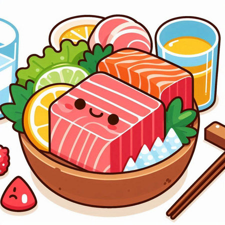 Illustration of a Tuna Sushi Served in a Bowlのイラスト素材