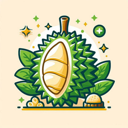 Illustration of durian fruit in flat style. Vector illustration.のイラスト素材