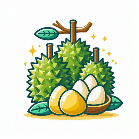 durian fruit on white background. vector illustration. cartoon styleのイラスト素材