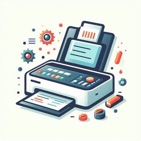Illustration of printer with documents. Flat design. Vector illustration.のイラスト素材