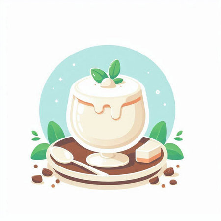 Illustration of a cup of coffee with ice cream and mint leavesのイラスト素材