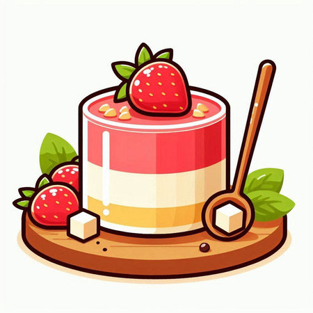 Strawberry cheesecake on a white background. Vector illustration.のイラスト素材