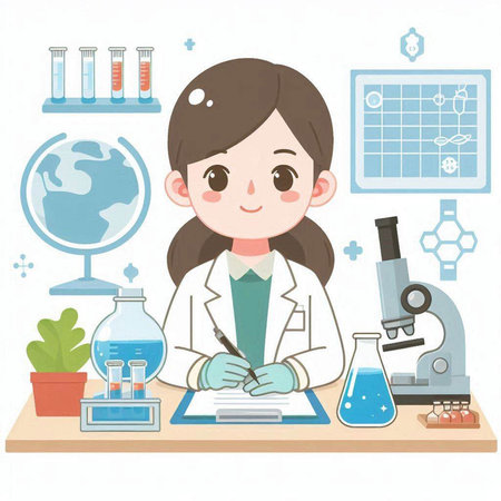 Girl scientist in laboratory. Vector illustration of girl scientist in laboratory.のイラスト素材