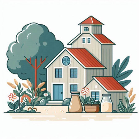 House in the countryside. Vector illustration of a country house with a farmhouse.のイラスト素材