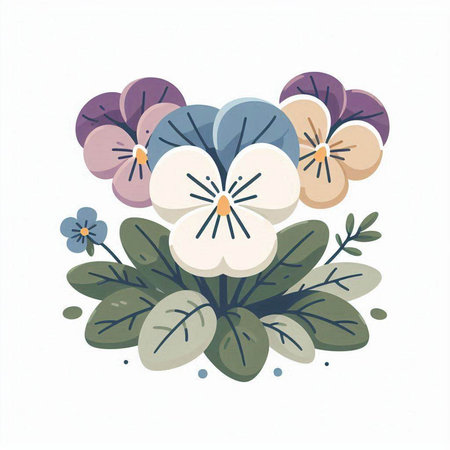 Flower bouquet with pansies. Hand drawn vector illustration.のイラスト素材