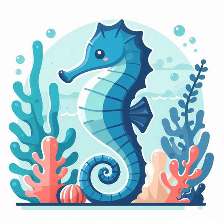 Cute cartoon seahorse in the sea. Vector illustration.のイラスト素材