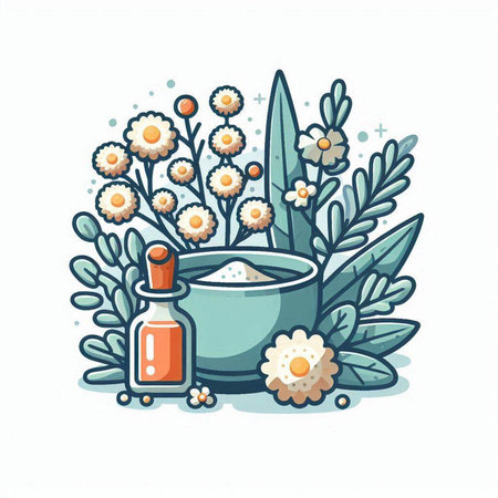 Herbal cosmetic products. Vector illustration in doodle style.のイラスト素材