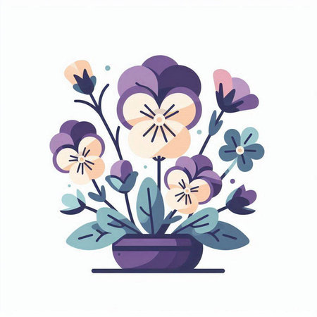 Flowerpot with pansy. Vector illustration in flat style.のイラスト素材